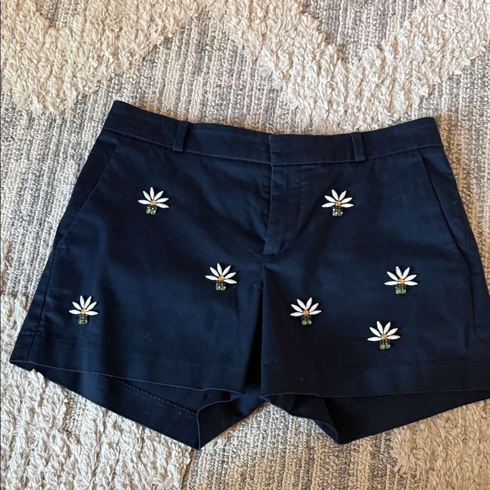 Banana Republic Blue High Waist Shorts with Daisy Embroidery